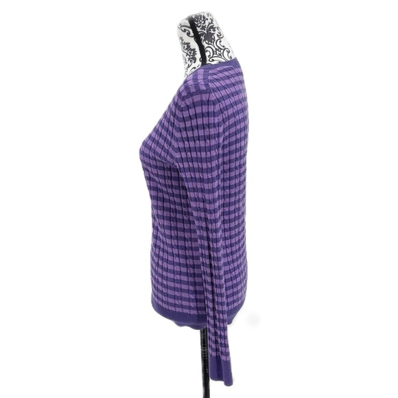 Talbots Cotton Blend Purple Striped Women's Lightweight Cable Knit Sweater - Picture 10 of 11
